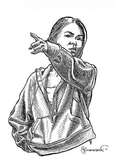 Ink portrait of a girl in a jacket